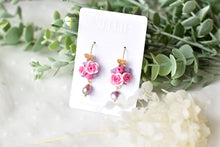 Load image into Gallery viewer, Elegant floral earrings - Butterfly polymer clay earrings with fresh pearl
