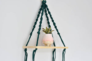 Macrame hanging plant holder with shelf