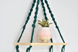 Macrame hanging plant holder with shelf