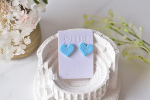 Blue Wave Texture Polymer Clay Earrings (heart)