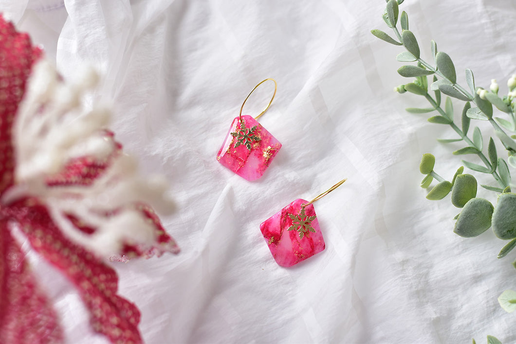 Translucent Red&Gold Polymer Clay Earrings (Resin Cover 5)