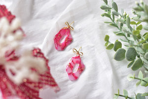 Translucent Red&Gold Polymer Clay Earrings (Resin Cover 2)