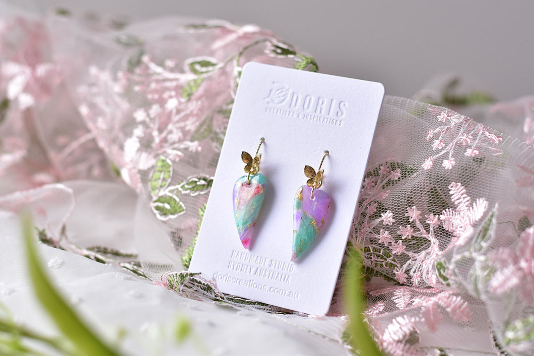 Translucent Blue&Purple&Red Polymer Clay Earrings (Resin Cover 6)