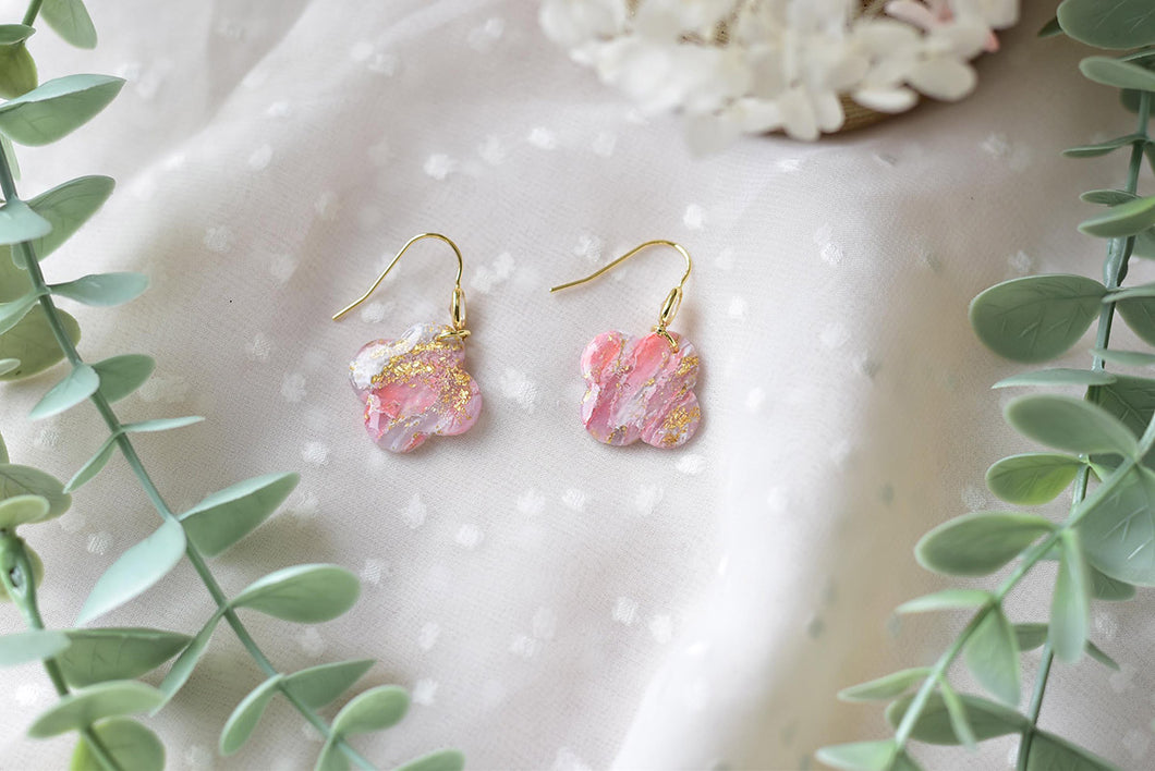 Translucent Pink Marble Polymer Clay Earrings (Resin Cover 4)