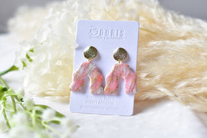 Translucent Pink Marble Polymer Clay Earrings (Resin Cover 1)